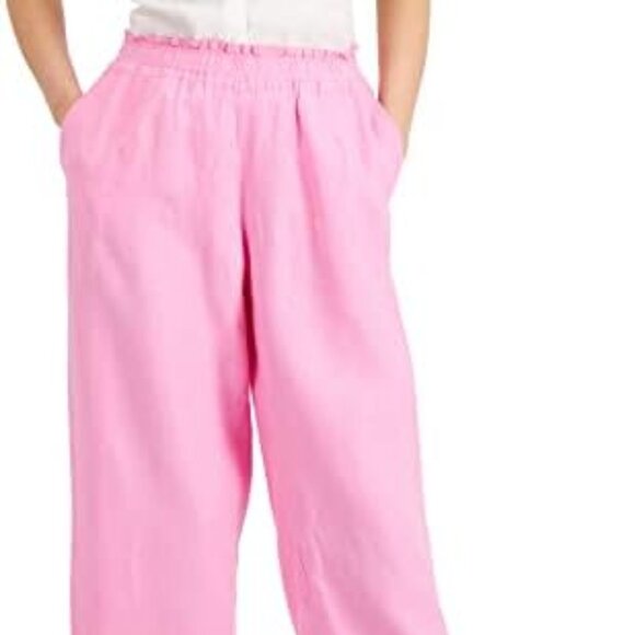 Charter C Women's Petite Linen Cropped Pants Bubble Bath PM - Picture 1 of 2
